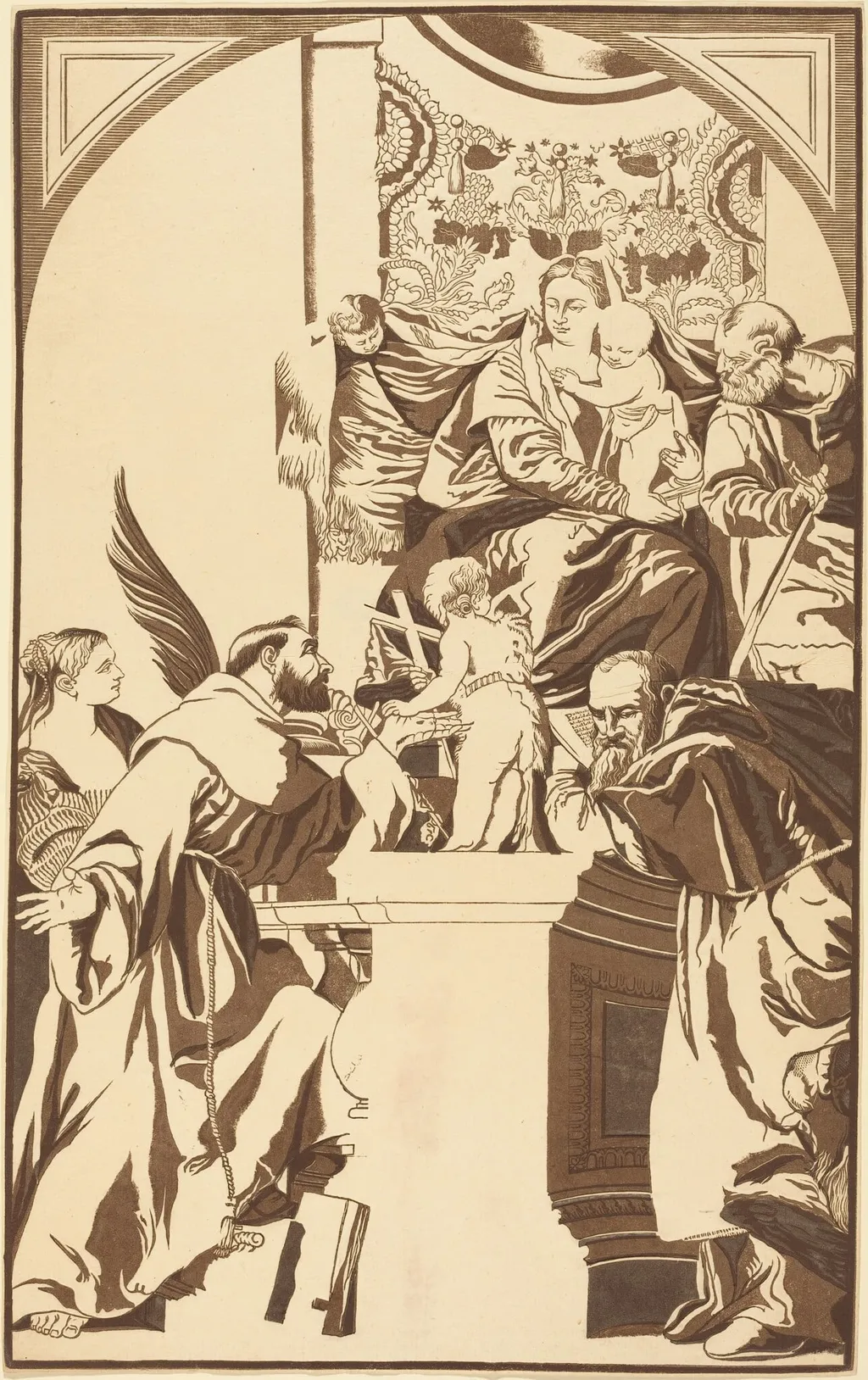 Holy Family and Four Saints, by John Baptist Jackson, ink, 1739