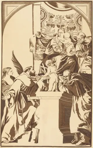 Holy Family and Four Saints, by John Baptist Jackson, ink, 1739