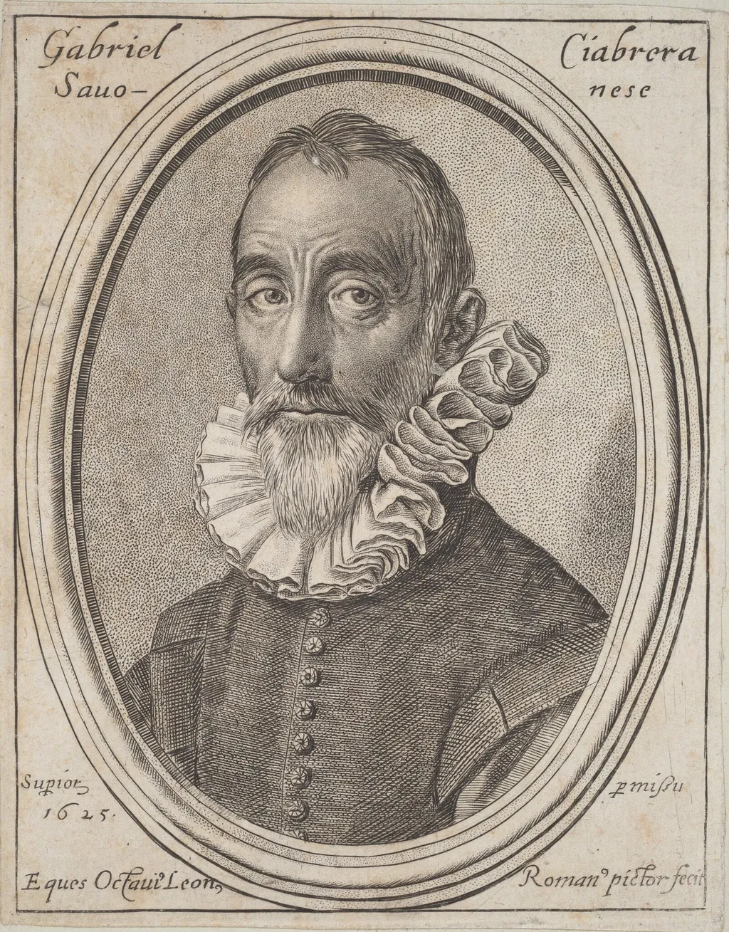 Gabriello Chiabrera, by Ottavio Leoni, ink, 1625