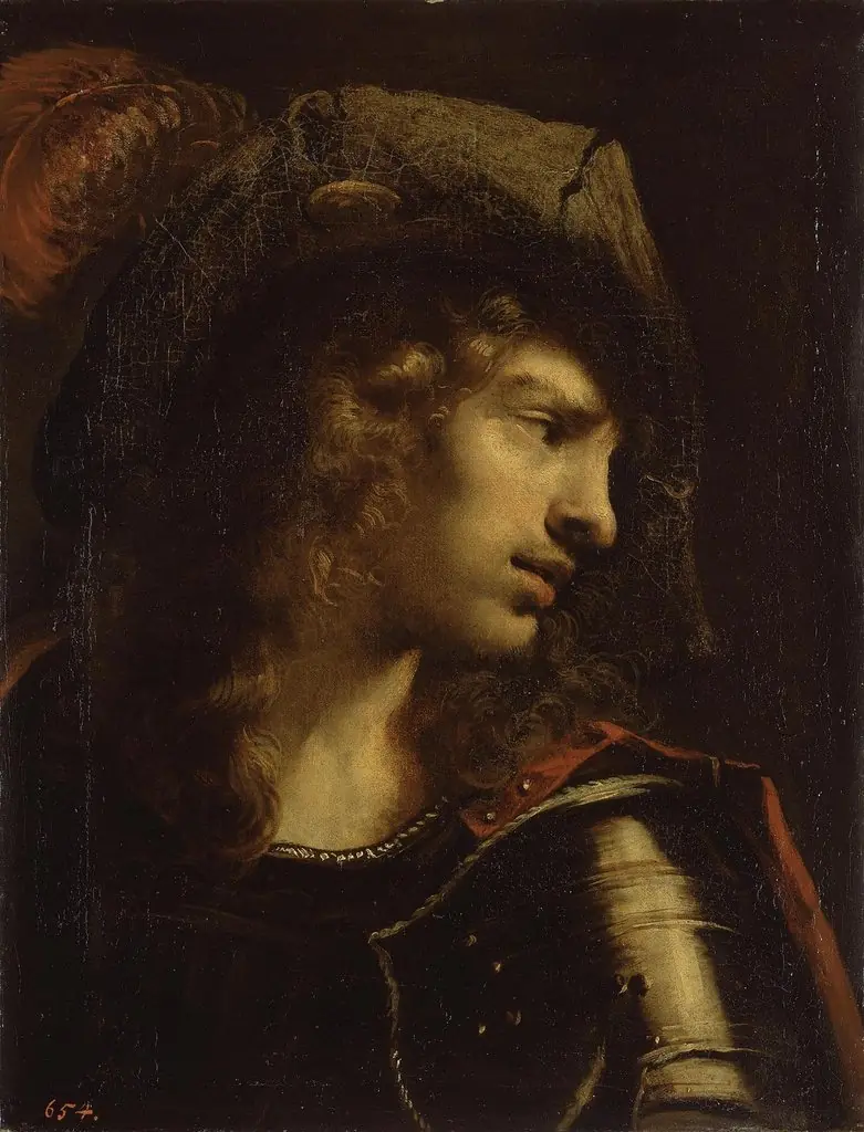 Head of a Young Warrior, by Pietro della Vecchia, oil, 1630
