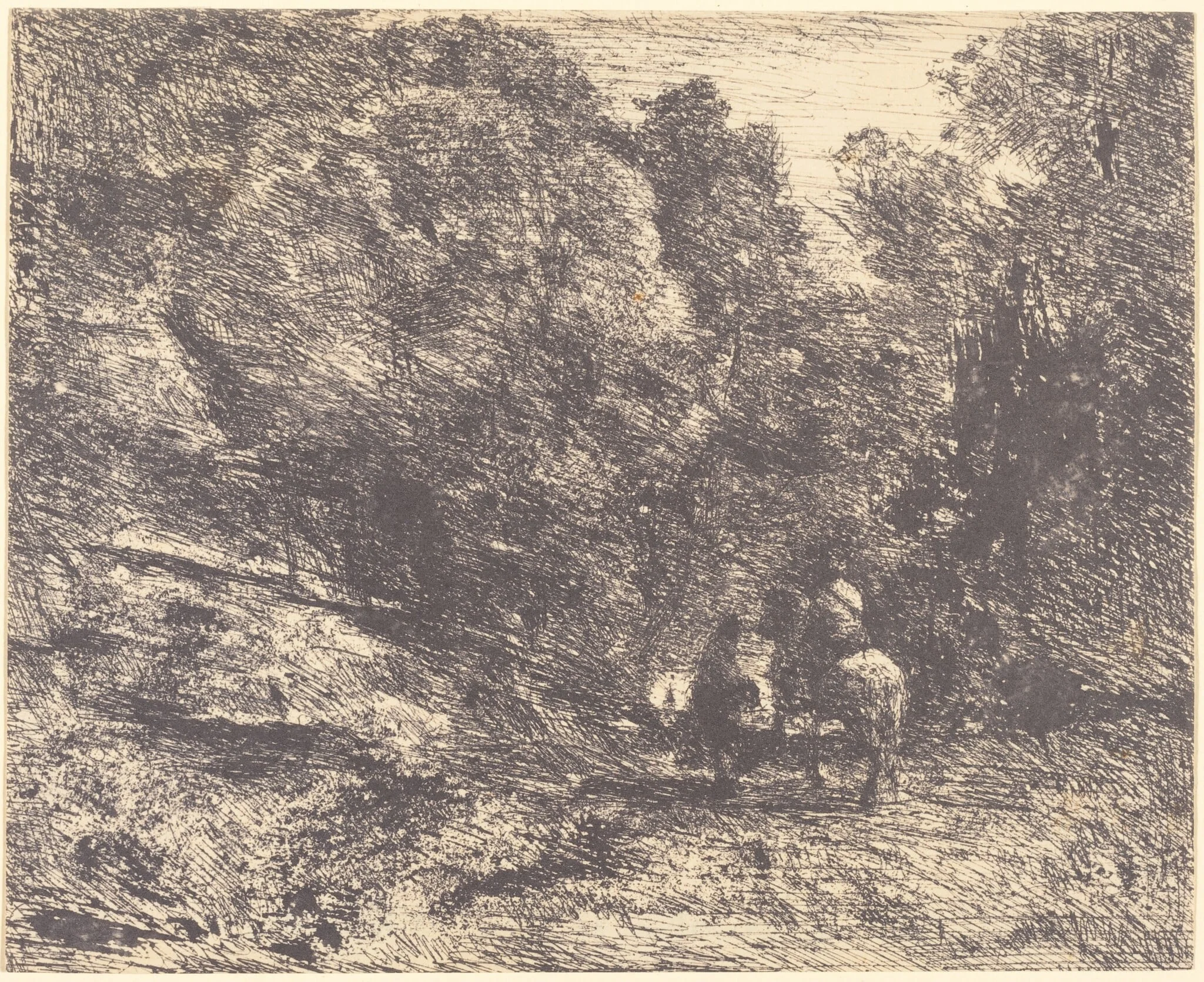 Horseman and Vagabond in the Forest (Le Cavalier en forêt et le piéton), detail