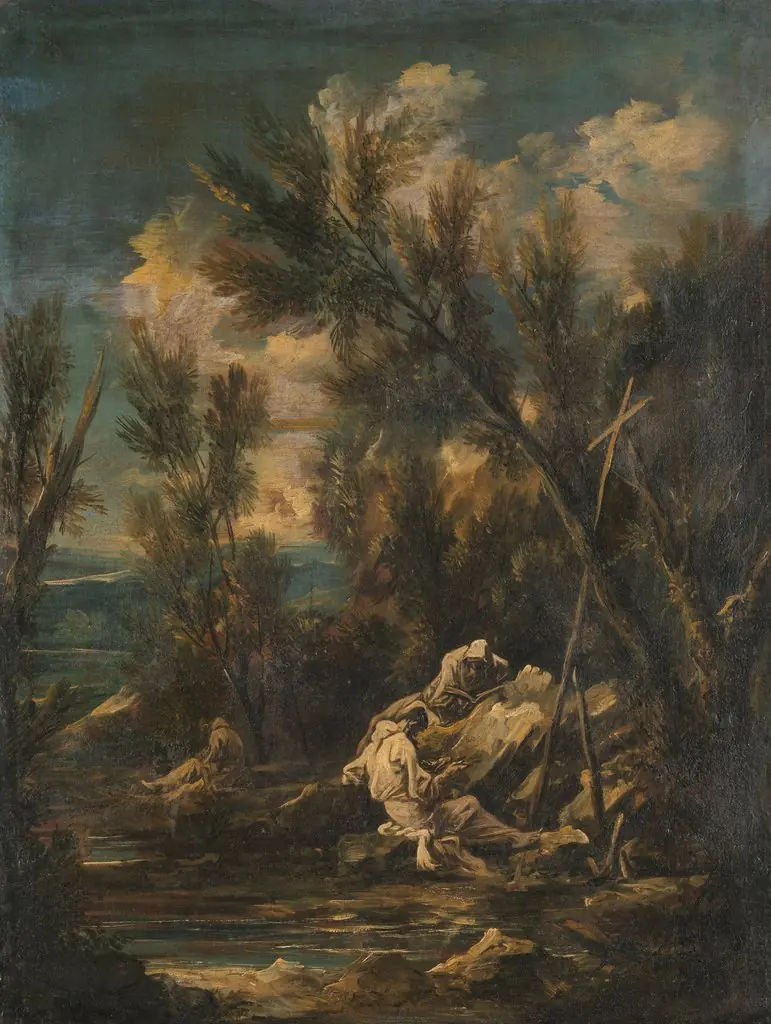 Carthusian Monks in a Landscape, by Alessandro Magnasco, oil, 1724