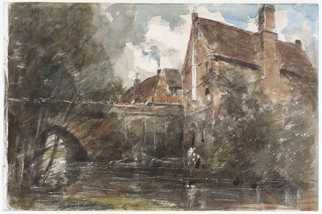 Old Houses at Harnham Bridge, Salisbury, by John Constable, watercolor, 12
