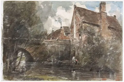 Old Houses at Harnham Bridge, Salisbury, by John Constable, watercolor, 12