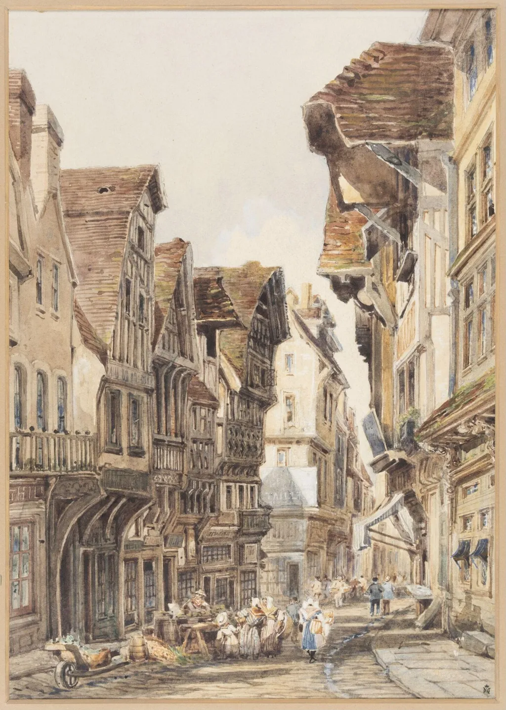Old Houses at Lisieux, Normandy, by Charles Claude Pyne, watercolor, 1802