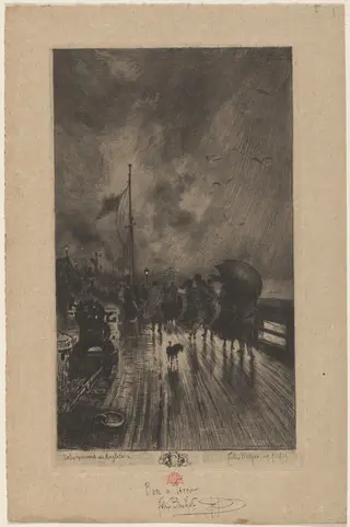 Un Débarquement en Angleterre (Landing in England), by Félix-Hilaire Buhot, ink, 1879