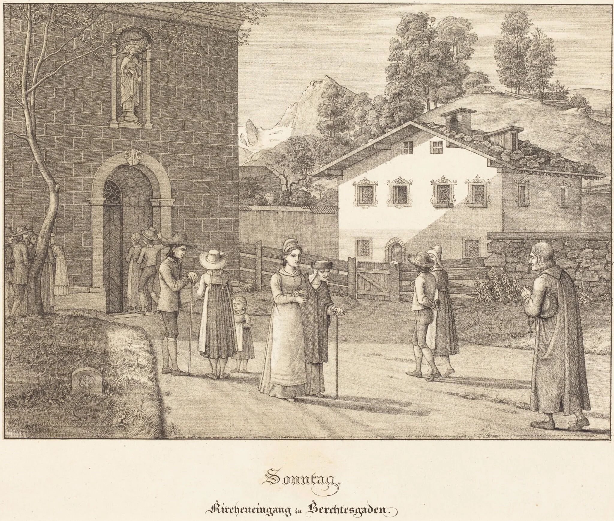 Sonntag - Kircheneingang in Berchtesgaden (Sunday - Going to Church near Berchtesgaden), detail