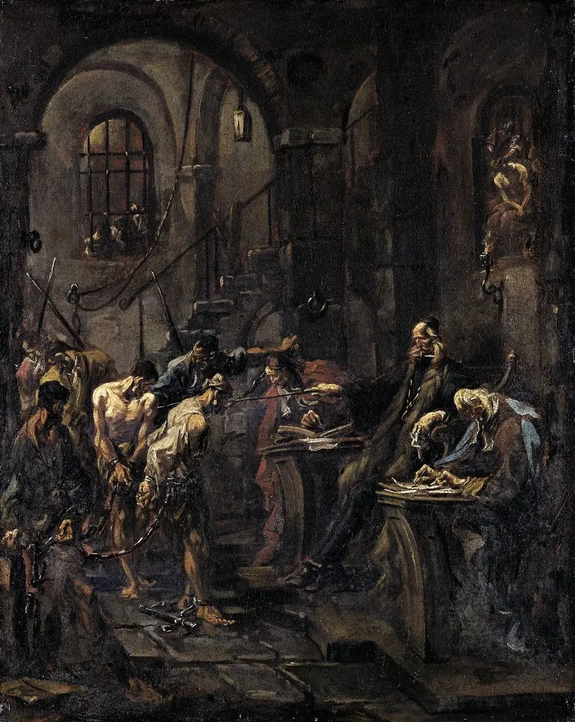 Brutal Interrogation (Torture Scene), by Alessandro Magnasco, unspecified, 1728