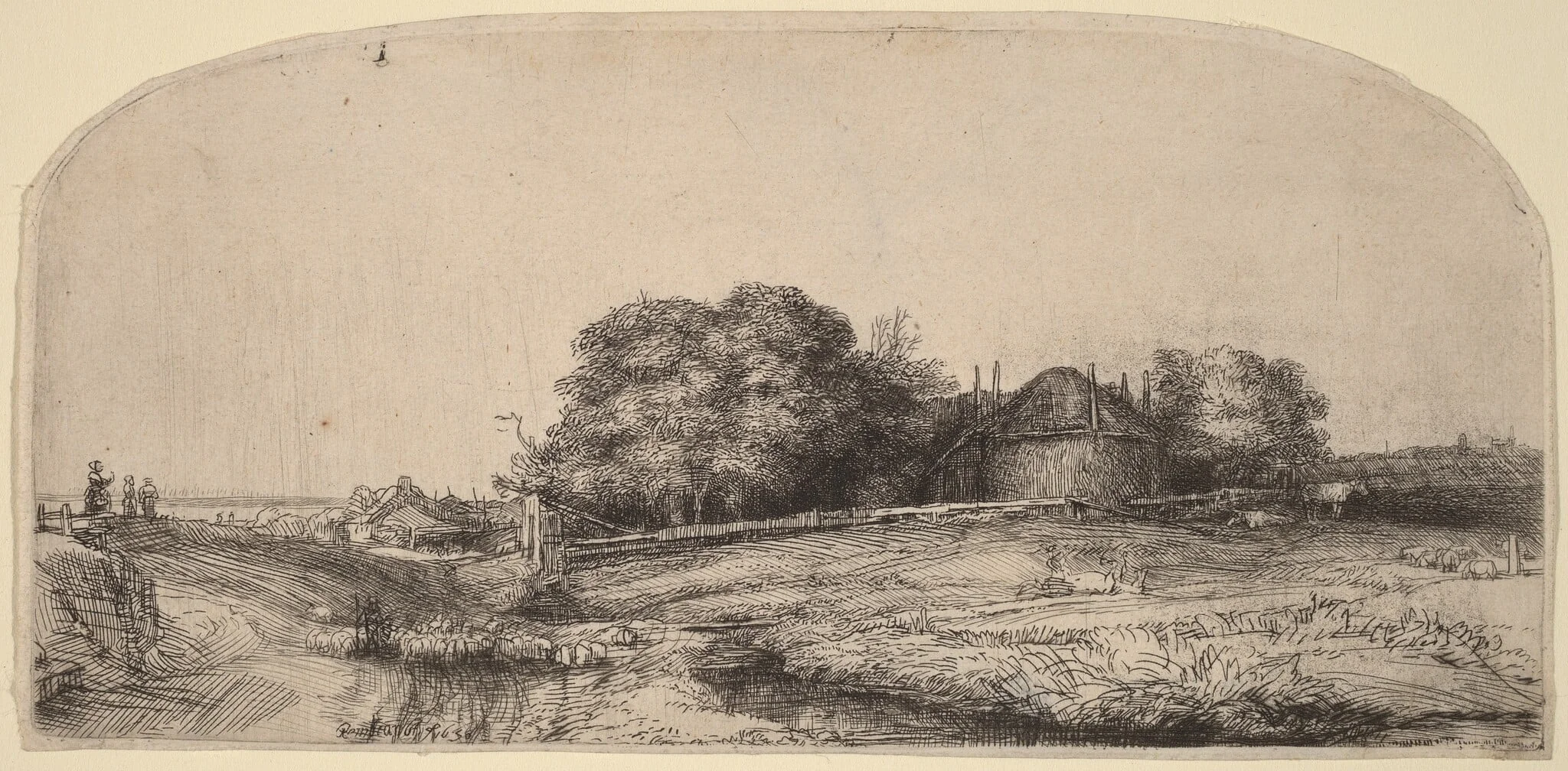 Landscape with a Hay Barn and a Flock of Sheep, detail
