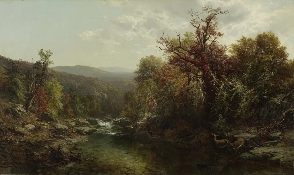 A Stream in the Adirondacks, by James M. Hart, oil, 1859