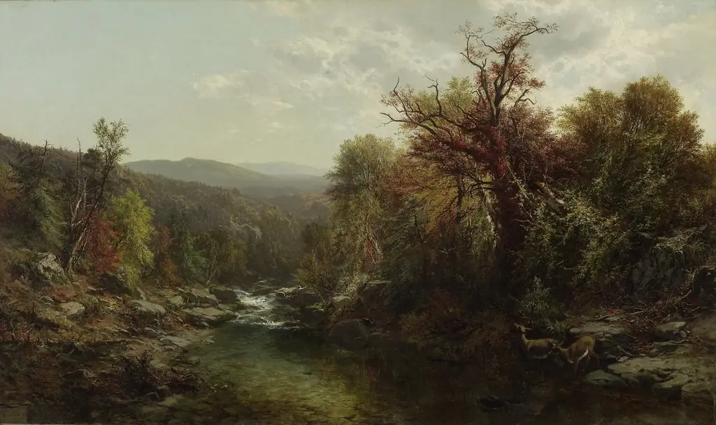A Stream in the Adirondacks, by James M. Hart, oil, 1859