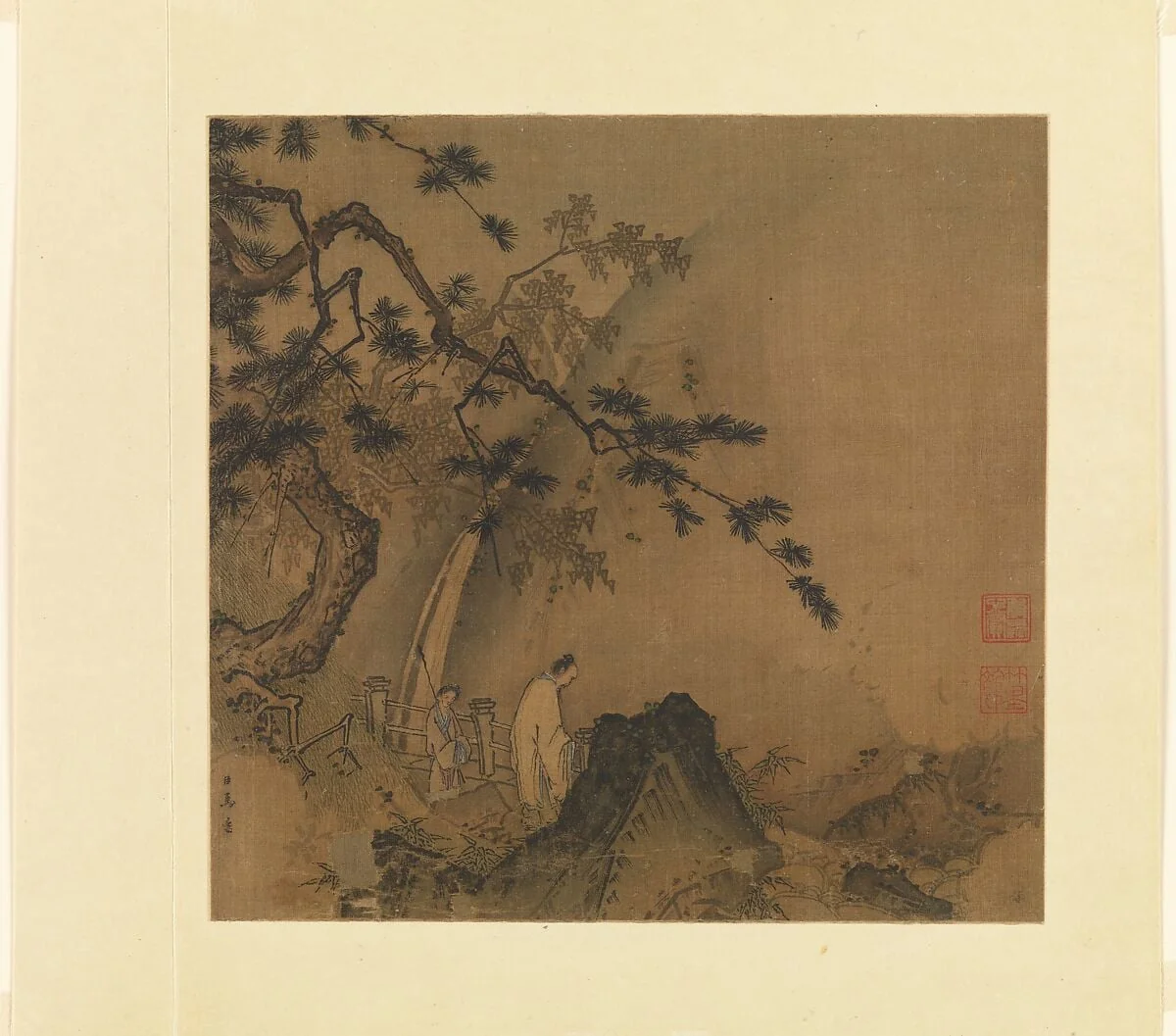 南宋 馬遠 高士觀瀑圖 冊頁 絹本|Scholar viewing a waterfall, detail