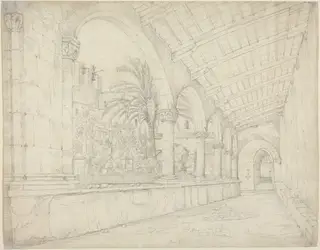 The Cloister of Santa Maria di Gesù at Palermo, by Anton Hallmann, graphite, 1835