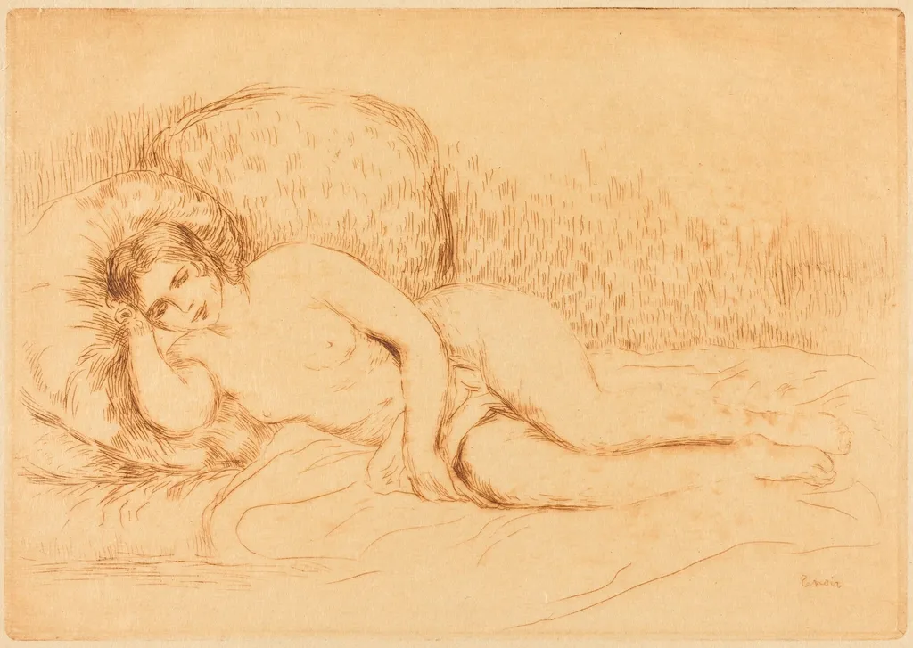 Woman Reclining (Femme couchee), by Auguste Renoir, ink, 1906