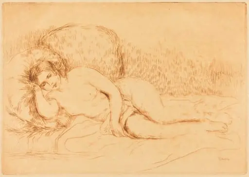 Woman Reclining (Femme couchee), by Auguste Renoir, ink, 1906