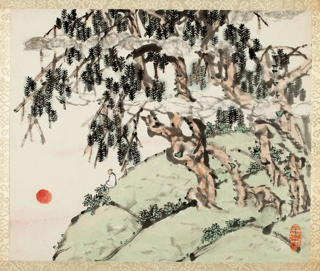 Landscape and Figure, from an album of Landscapes and Calligraphy for Liu Songfu, by Xu Gu, unspecified