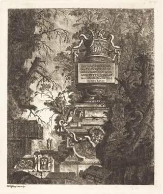 Frontispiece for "Fountains", by Jean-Laurent Legeay, ink, 1768
