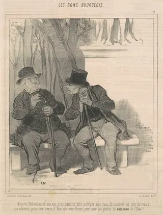 Mossieu Rabourdeau ...  je ne parlerai plus politique avec vous .., by Honoré Daumier, ink, 1846