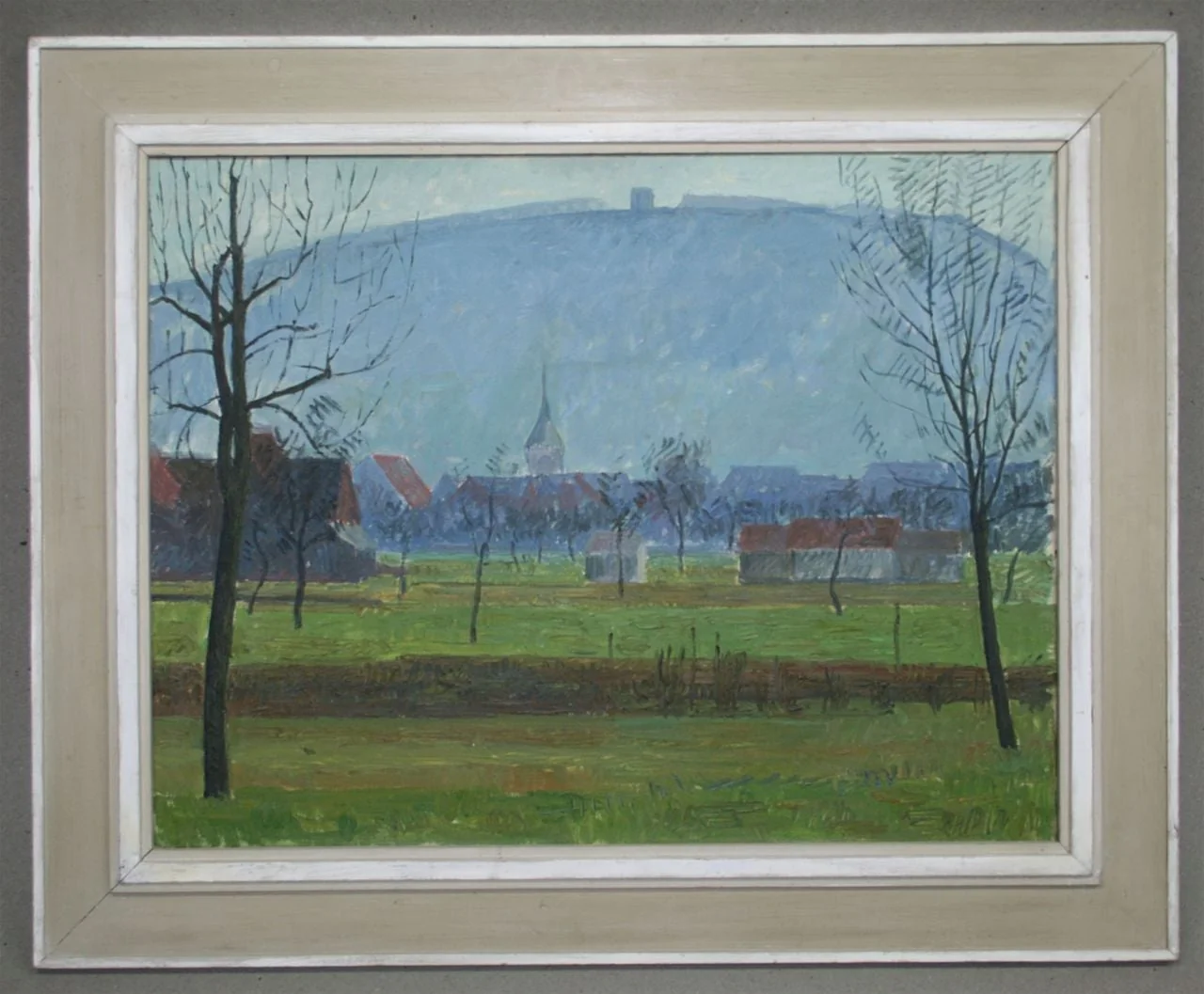 Hans Jauslin (1909-1958) - Malerei, Dorfkern Muttenz mit Wartenberg, detail