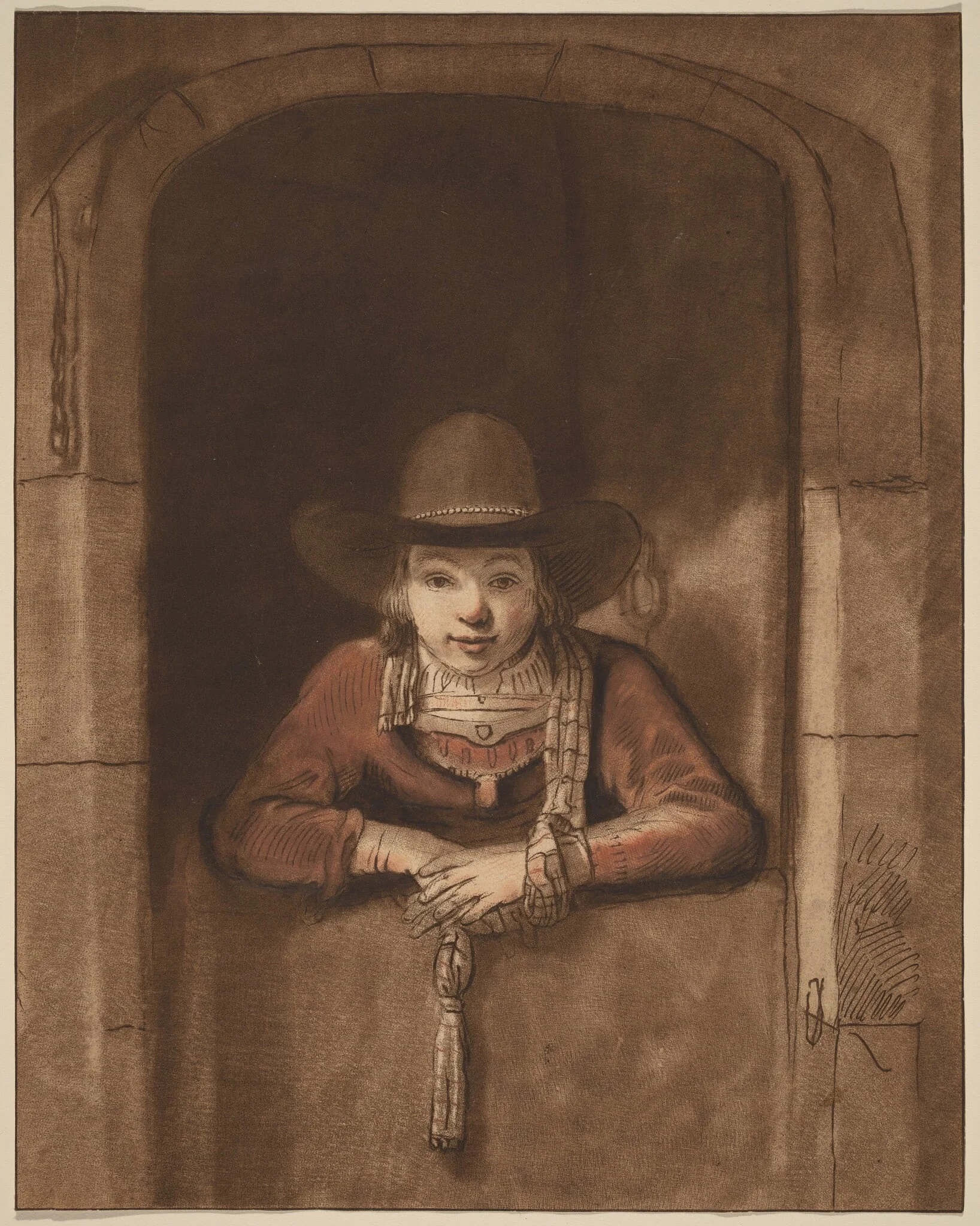 Boy Leaning over a Lower Door, detail