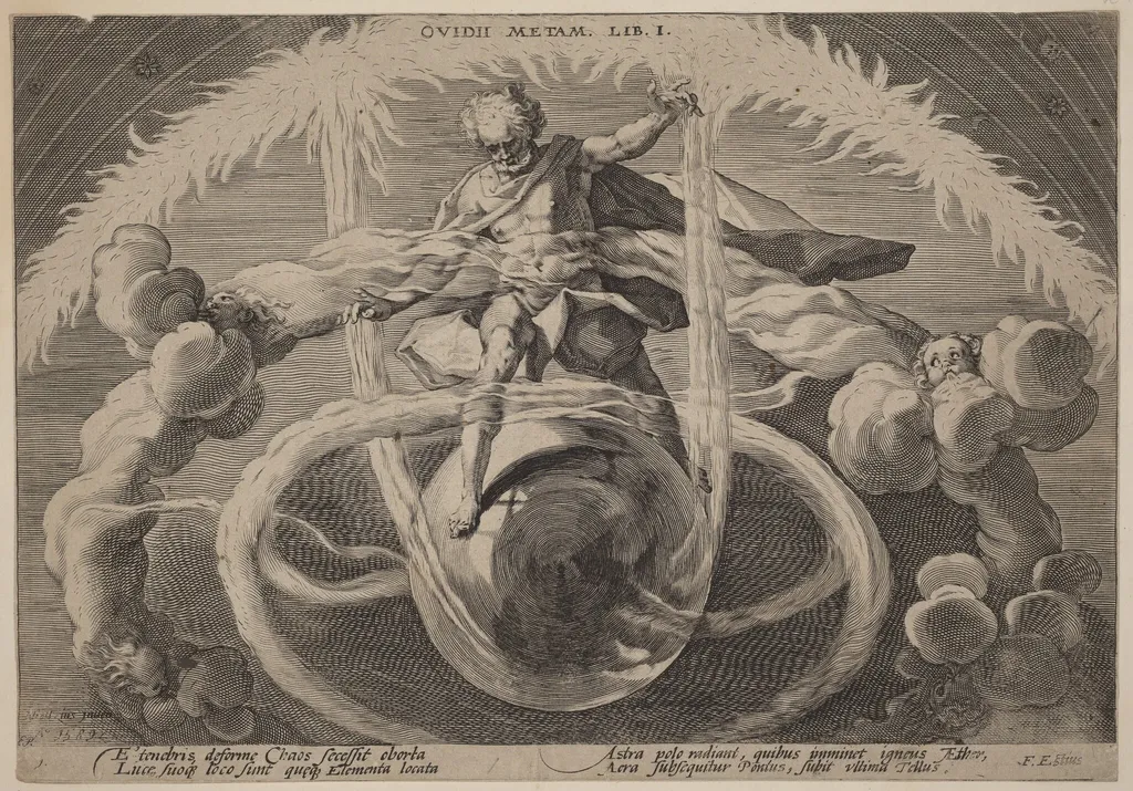 Chaos: The Untangling of Chaos, or the Creation of the Elements, by Hendrick Goltzius, ink, 1589