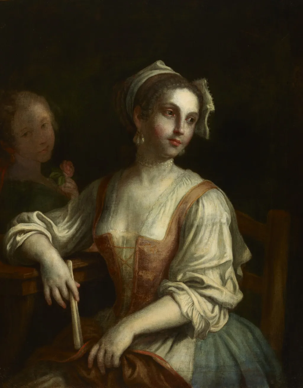 Woman with a Fan and a Woman with a Rose, by Pietro Rotari, oil, 1744