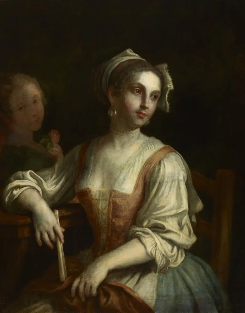Woman with a Fan and a Woman with a Rose, by Pietro Rotari, oil, 1744