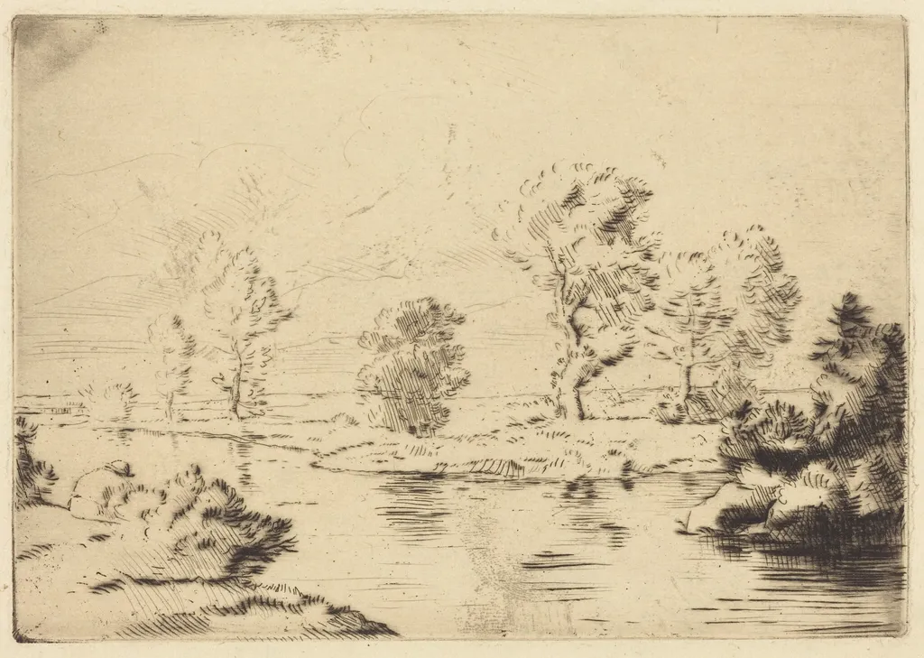 Banks of the Marne (Bord de la Marne), by Alphonse Legros, ink, 1874
