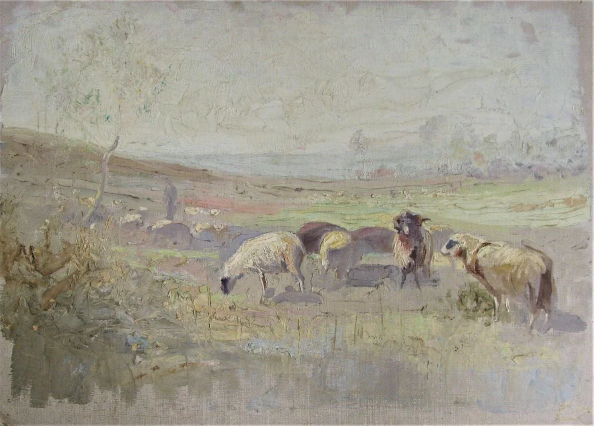 Oi păscând, detail