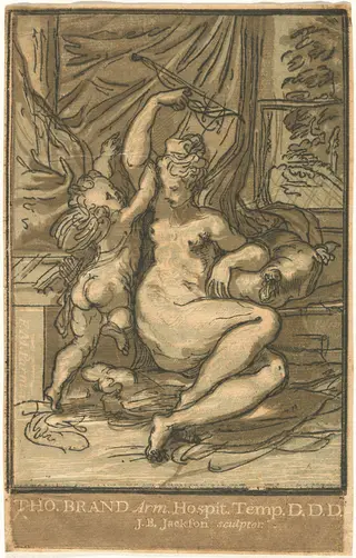 Venus and Cupid with a Bow, by John Baptist Jackson, ink, 1731
