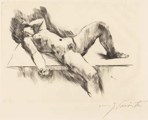 Liegender Weiblicher Akt III (Reclining Female Nude III ), by Lovis Corinth, ink, 1913
