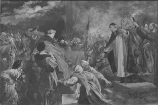 The arrival of Cardinal Wolsey at Leicester Abbey, 1530, by John Gilbert, watercolor, 1835
