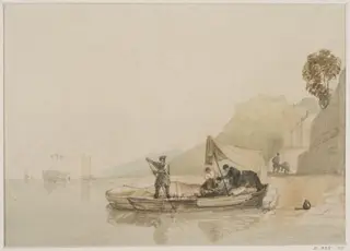 Coastal scene with boats and figures, by Augustus Wall Callcott, 1805