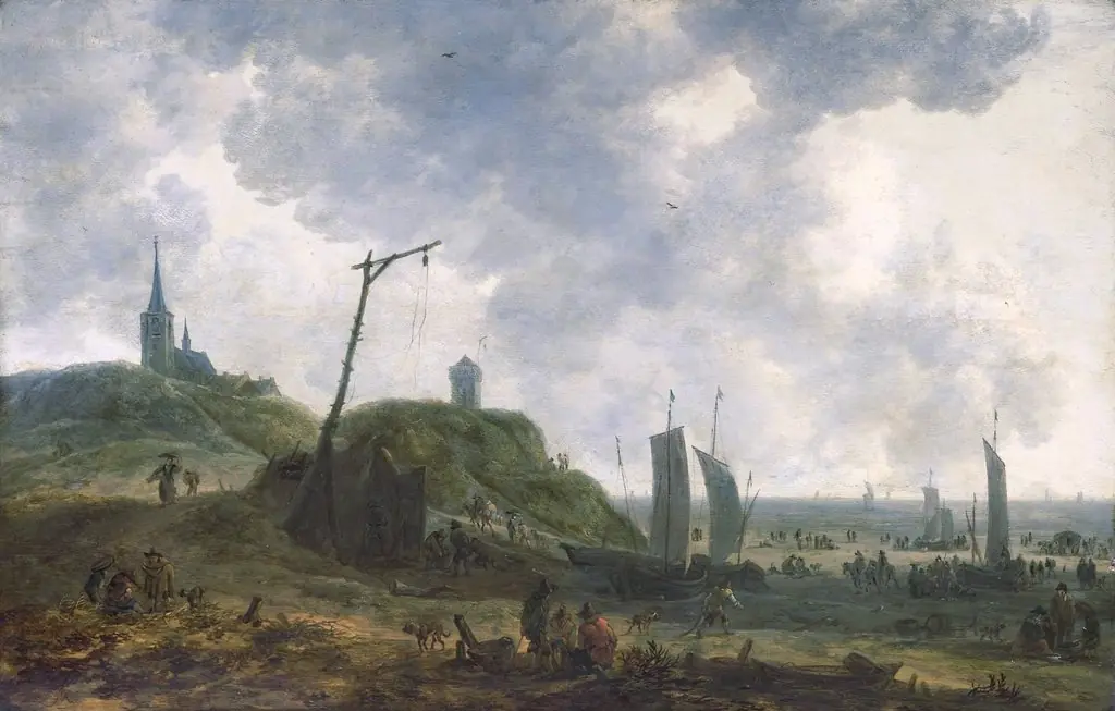 Beach at Katwijk, by Adriaen van der Cabel, oil, 1650
