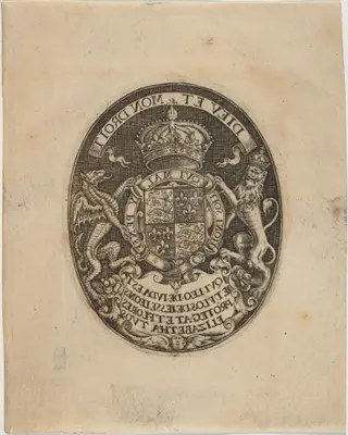 Shield of Queen Elizabeth, by Simon van de Passe, ink, 1621
