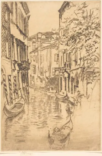 Quiet Canal, by James McNeill Whistler, ink, 1880