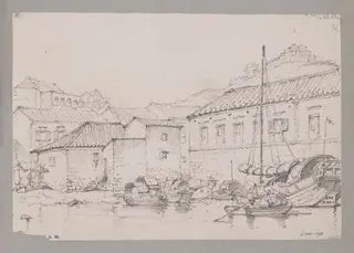 Waterside houses below Penha Hill, Macau, by George Chinnery, 1830