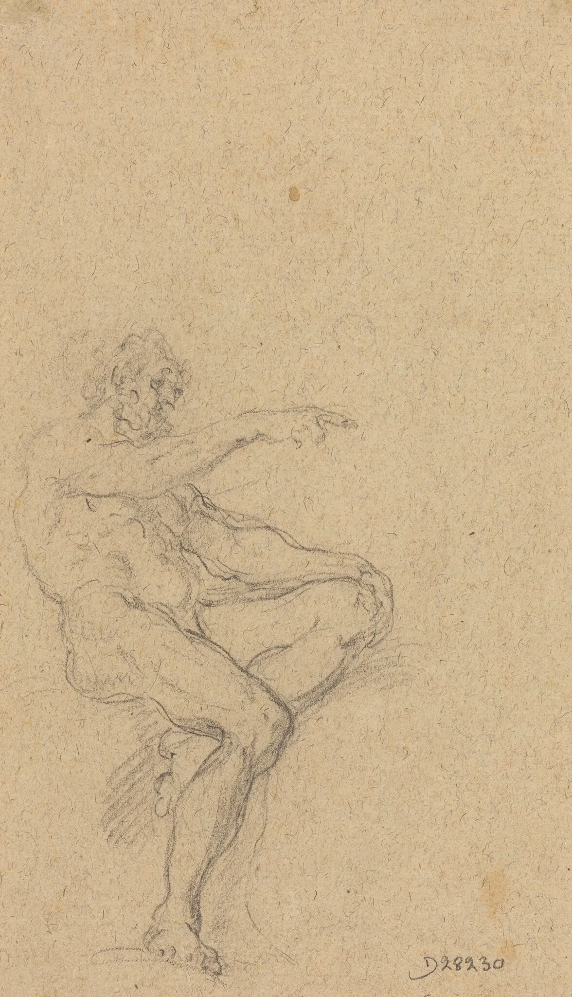 A Seated Nude Man Pointing to the Right, detail