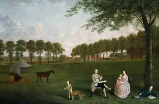 Sir John Shaw and his Family in the Park at Eltham Lodge, Kent, by Arthur Devis, oil, 1761