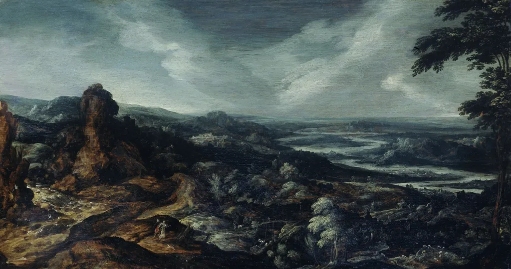 Panoramic Landscape with Tobias and the Angel, by Kerstiaen de Keuninck, oil, 1620