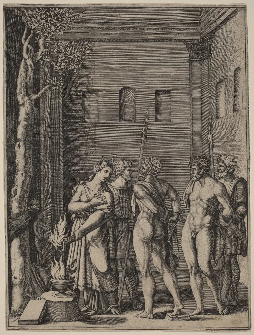 Iphigenia Recognizing Her Brother, by Agostino dei Musi, ink, 1513