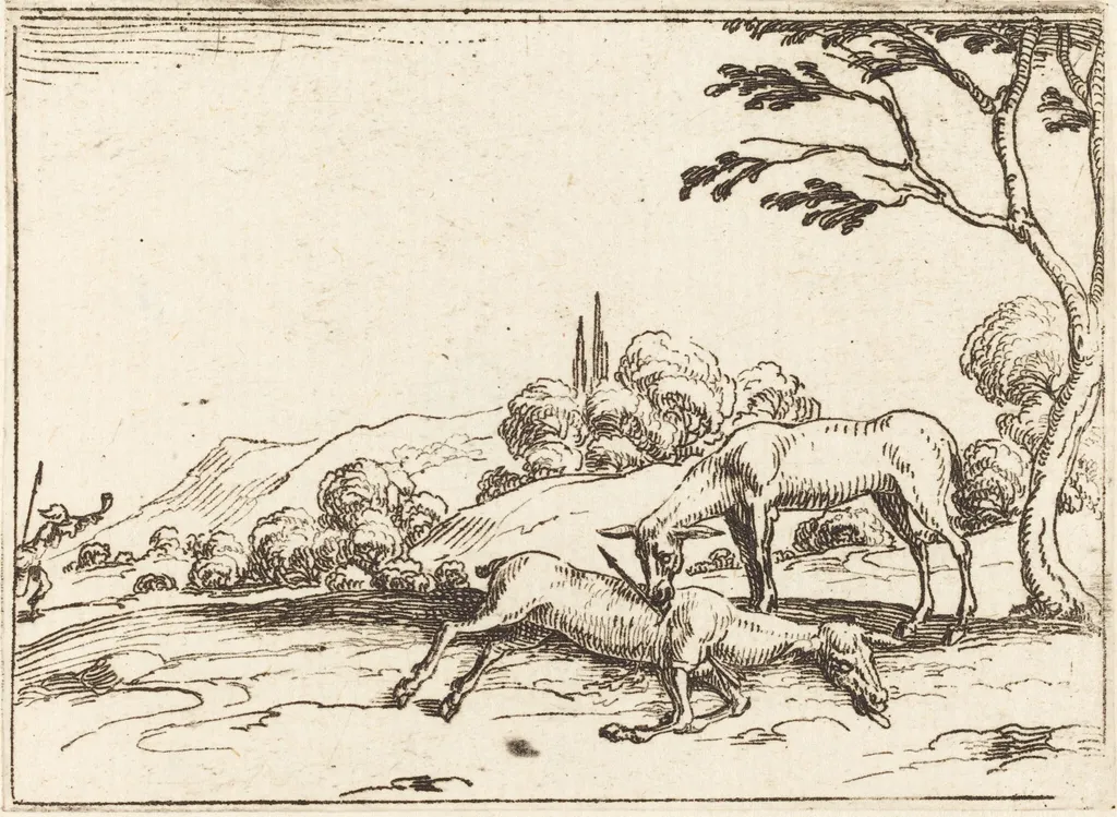 Doe Mourning her Foal, by Jacques Callot, ink, 1628