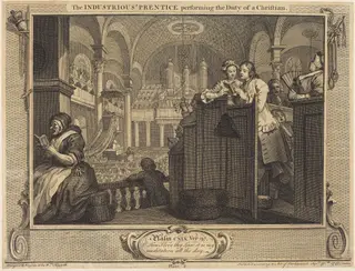 The Industrious 'Prentice performing the Dutyof a Christian, by William Hogarth, ink, 1747