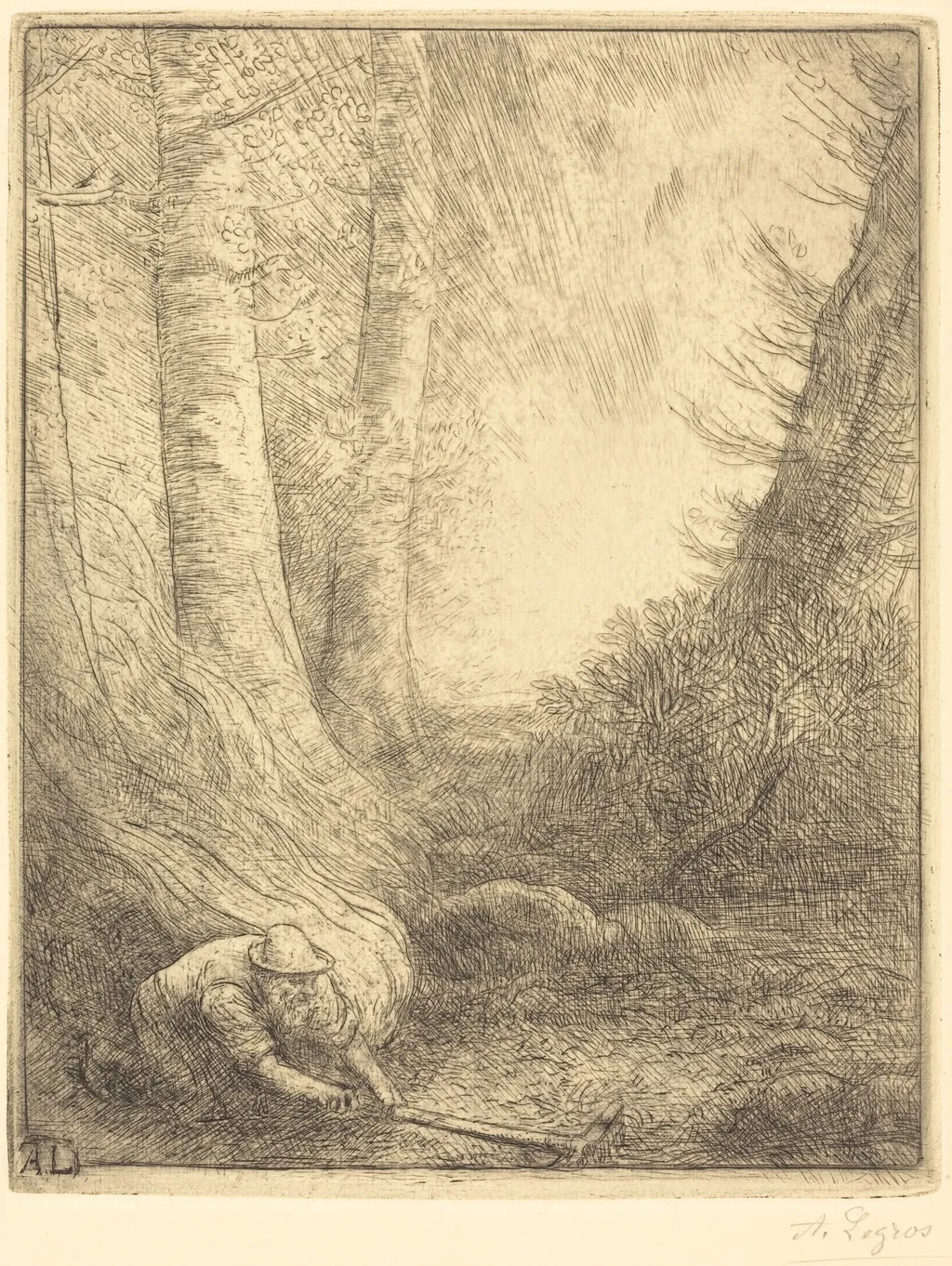 Burning the Grasses (Le bruleur d'herbes), by Alphonse Legros, ink, 1874