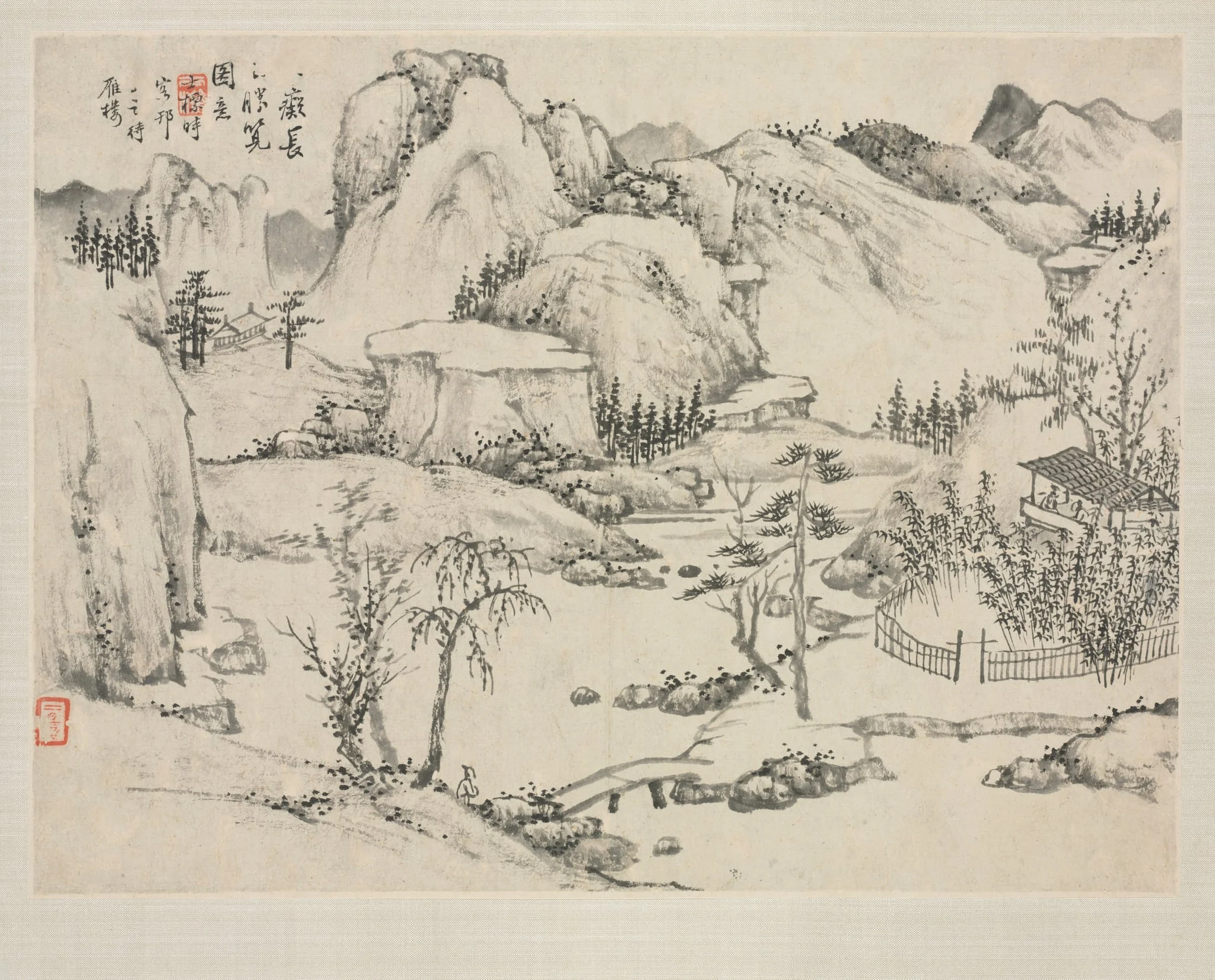 Landscape Album in Various Styles: Scenery of Mt. Changbai after Huang Gongwang, detail