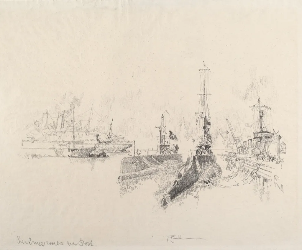 Submarines in Port, by Joseph Pennell, ink, 1917