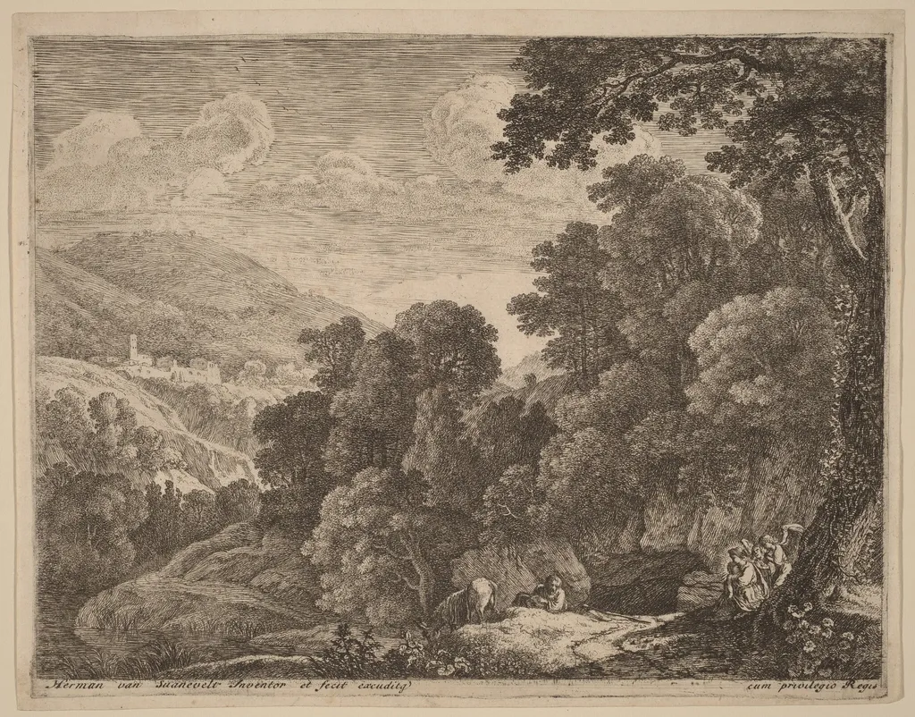 The Cave, by Herman van Swanevelt, ink, 1628