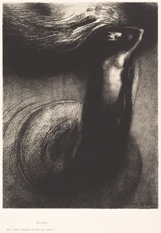 La Mort: Mon ironie depasse toutes les autres! (Death: My iron surpasses all others!), by Odilon Redon, ink, 1889