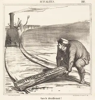 Gare le déraillement!, by Honoré Daumier, ink, 1866