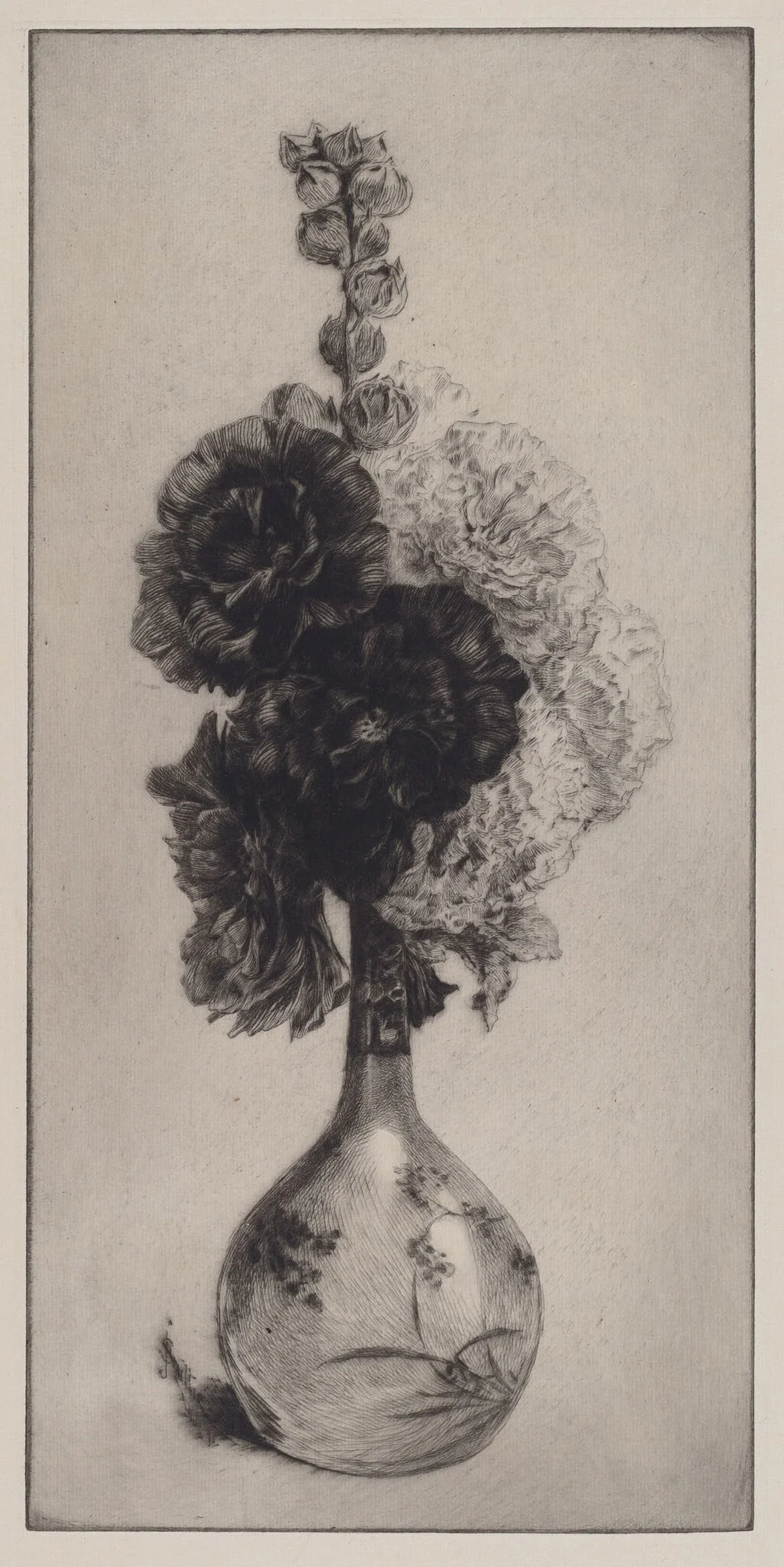 Hollyhocks in a Long-Necked Vase, detail